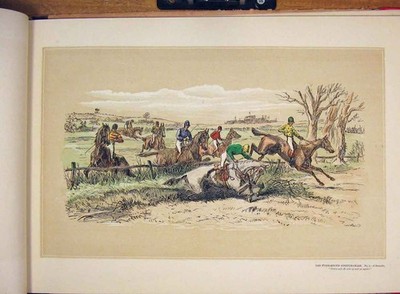 Original Old Antique Print Tumbletown Steeple Chase Fine Art Hand Colored Sketch