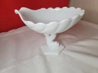 VINTAGE WESTMORELAND MILK GLASS PEDESTAL COMPOTE KOI DOLPHIN FISH SEASHELL