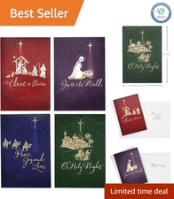 Religious Boxed Christmas Cards - 24 Assorted Cards with Elegant Gold Accents