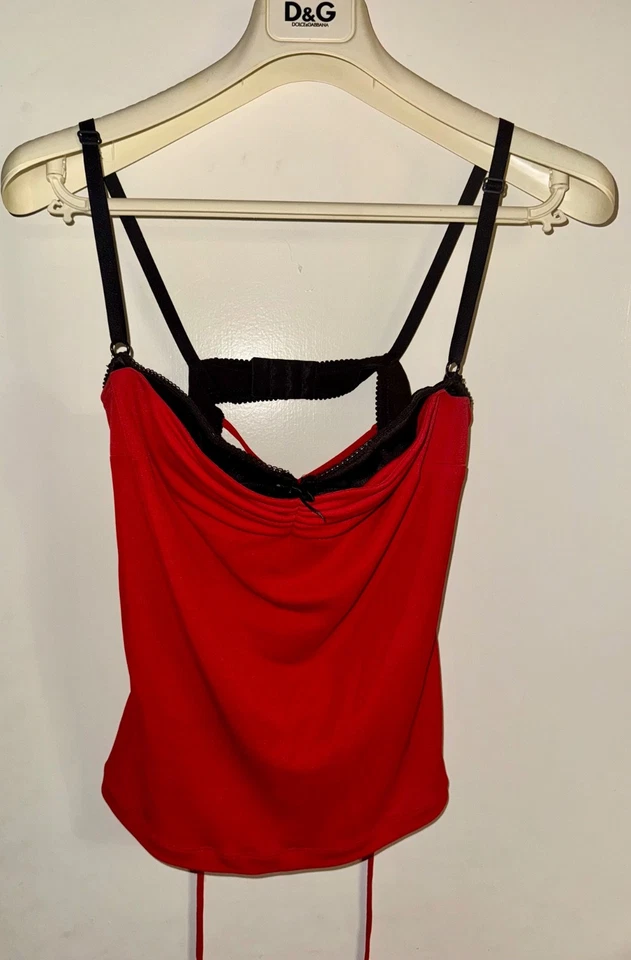 🖤 РЕДКИЙ Y2K D&G красный бюстье верхний шнурует вверх назад это 44/США 8🌹 DOLCE & GABBANA сексуальный  - Изображение 4 из 4