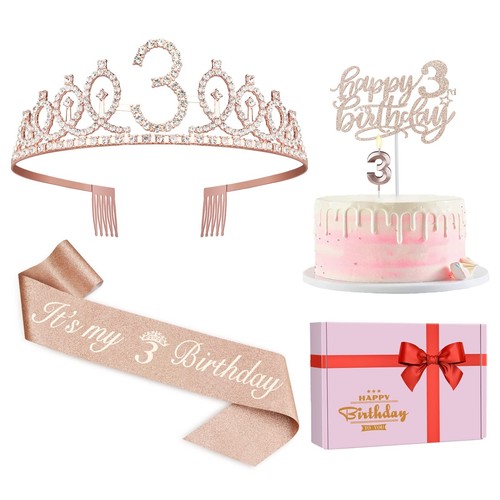 3rd Birthday Decorations for Girls, Including Sash, Crown/Tiara, Candles, Cak...