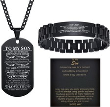 Butishop Son Gift Personalized Braided Bracelet from Mom and Dad with Dog Tag Ne