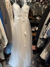 White Lace Tulle Ball Gown Wedding Dress Off Shoulder Sweetheart Corset Size 12