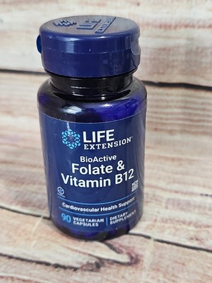 Life Extension BioActive Folate 400mcg & Vitamin B12 300mcg 90Caps Methyl-Folate