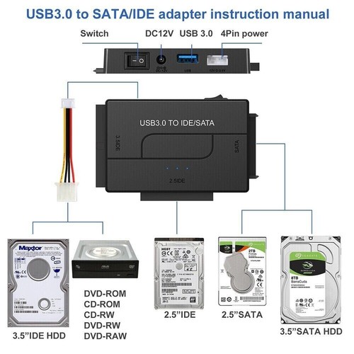 USB 3.0 to IDE SATA Converter with Power Adapter External Hard Drive Adapter - 第 9/13 張圖片
