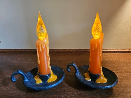 Vtg Hallmark Halloween Flickering Light Haunted Candle Ghost Face *one tip broke - product listing photo