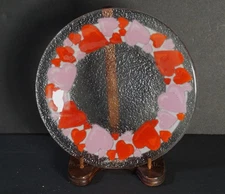 Peggy Karr Glass Valentine Hearts Plate 8" Decorative Valentine's Day Tray 