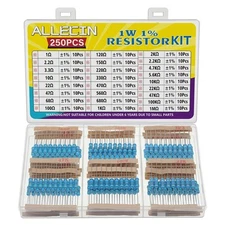 25-Pack 1W Metal Film Resistor Kit, 1 Ohm to 1M Ohm, 1% Assortment 