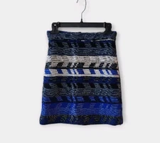 Maje Mini Skirt Womens Size 34/XS Blue Black Aztec Print