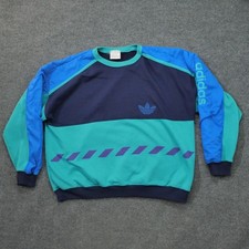Vintage Adidas Sweatshirt Mens XL Blue Teal Color Block Pullover 80s
