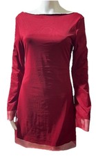 Red Sheer Mesh Long Sleeve Mini Dress with Scoop Back