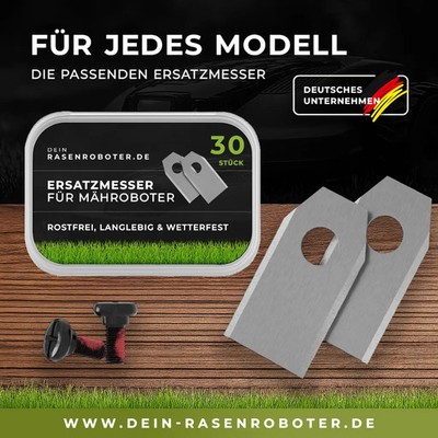 30x Edelstahl Messer für Sunseeker X5 & X5 Plus RTK | 36x18x0,9mm mit Schrauben