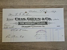 1897 Chas. Green & Co Fine Merchant Tailors Billhead Receipt Boston, MA