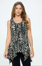 JOSTAR Poly Spandex Slinky STRETCH Knit SAND BLACK POINT HEM TANK TOP L XL 2X 3X