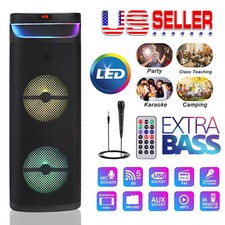 Dual 10" Subwoofer PA Bluetooth Speaker Party DJ Karaoke Machine LED w/ Micphone