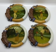 Set Of 4 Vintage Golf Club Themed Drink Coasters In Original Box.