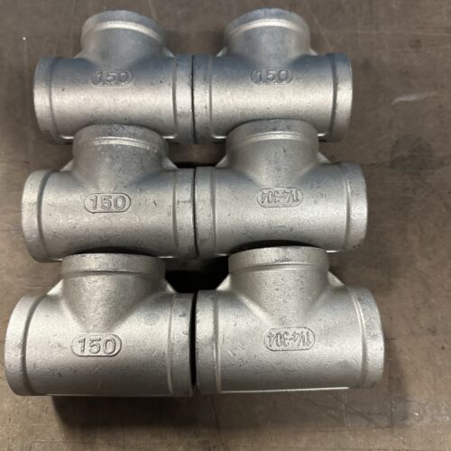 6 Lot - 1-1/4" 150 Female NPT Pipe Tee Cast 304 Stainless Steel Fitting - Picture 1 of 5