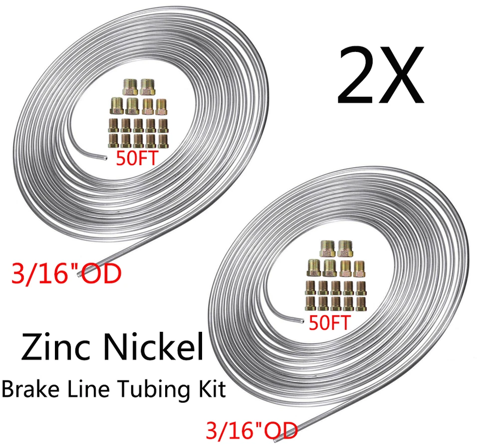 (EE. UU.) 2 piezas 3/16" OD 50 FT línea de freno de acero al zinc tubo bobina enrollable + 32X kit de montaje Foto 2 de 4