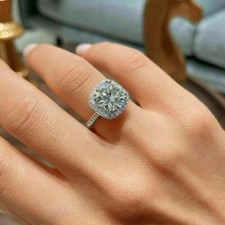 3.50Ct Round Cut D/VVS1 Moissanite Halo Engagement Ring 14K White Gold Plated