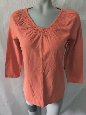 White Stag Peach Scoop Neck Women's Blouse Top Smocked Neckline Size S NWT