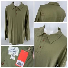 The Normal Brand Long Sleeve Polo Shirt Men’s 2XL Olive Cotton NWT YGI X3-92