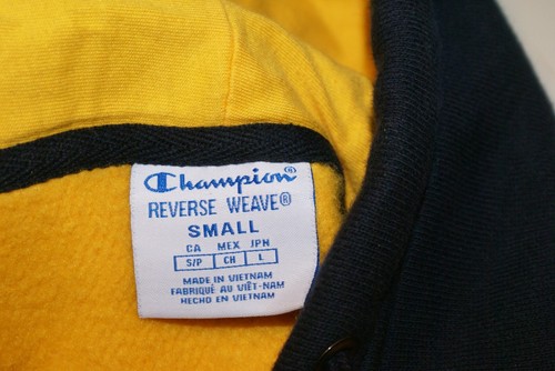 Champion Reverse Weave Crewneck Sweatshirt HOODIE SMALL YELLOW,BLUE SLEEVES - 第 3/4 張圖片