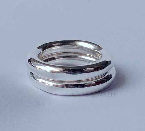Massives 925 Silber schlichtes abgerundetes schweres Band 2er Set Ehering Herrenschmuck - Bild 6 von 6