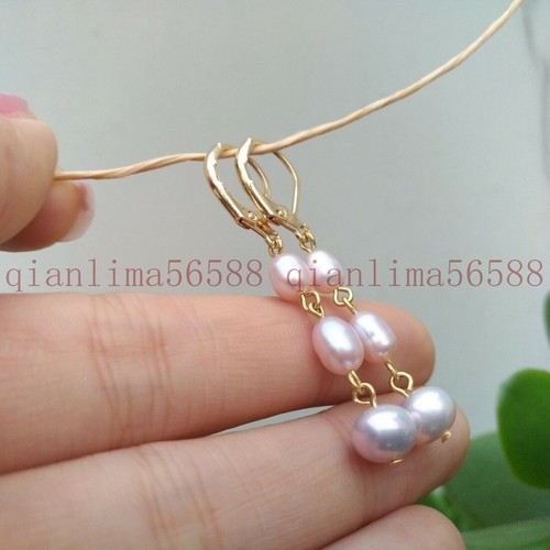 Raro Nuevo AAA+ Akoya A Raro Lavanda Perla Natural Palanca Trasera Pendientes Oro 14k P - Imagen 5 de 6