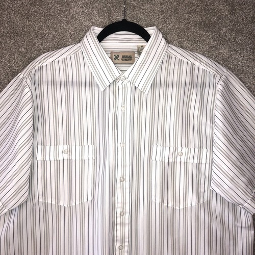 HABAND SHIRT MENS XL WHITE BLUE STRIPED SHORT SLEEVE BUTTON UP LIGHT WEIGHT - Picture 2 of 16