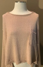 Free People S/P Beige/Brown Textured Boho Chic Sweater Top W Raw Edges