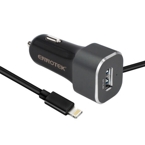 Ennotek iPhone Car Charger Dual USB Port w/ 1m Charging Cable for iPhone iPad - Picture 1 of 9