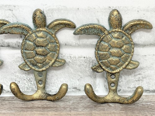 Juego de 4 ganchos de abrigo de tortuga marina de hierro fundido rústicos de 4,5" de aspecto vintage para cabaña habitación de barro - Imagen 3 de 6