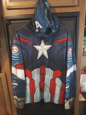 Marvel Avengers Captain America Mask Hoodie Men's Sz Lg 42/44 Super Hero USA