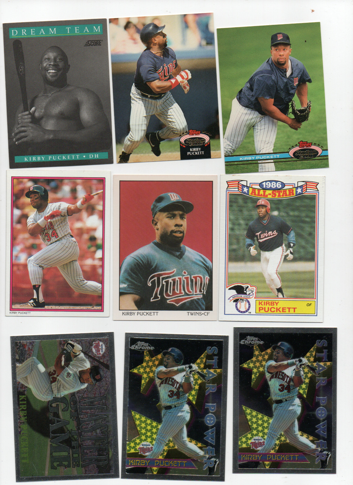 KIRBY PUCKETT MINNESOTA TWINS 1987-1996 TOPPS CHROME FLEER STADIUM INSERT 9X LOT