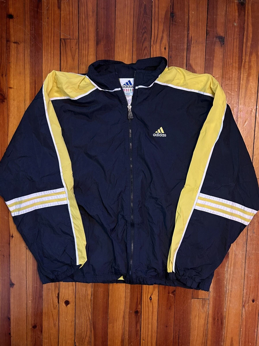 Vintage 90s Adidas Windbreaker Track Jacket Pullover Size Large Black & Yellow
