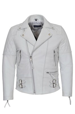 RECKLESS Herren Bikerjacke weiß | klassisches Design STARKES Rindsleder 233