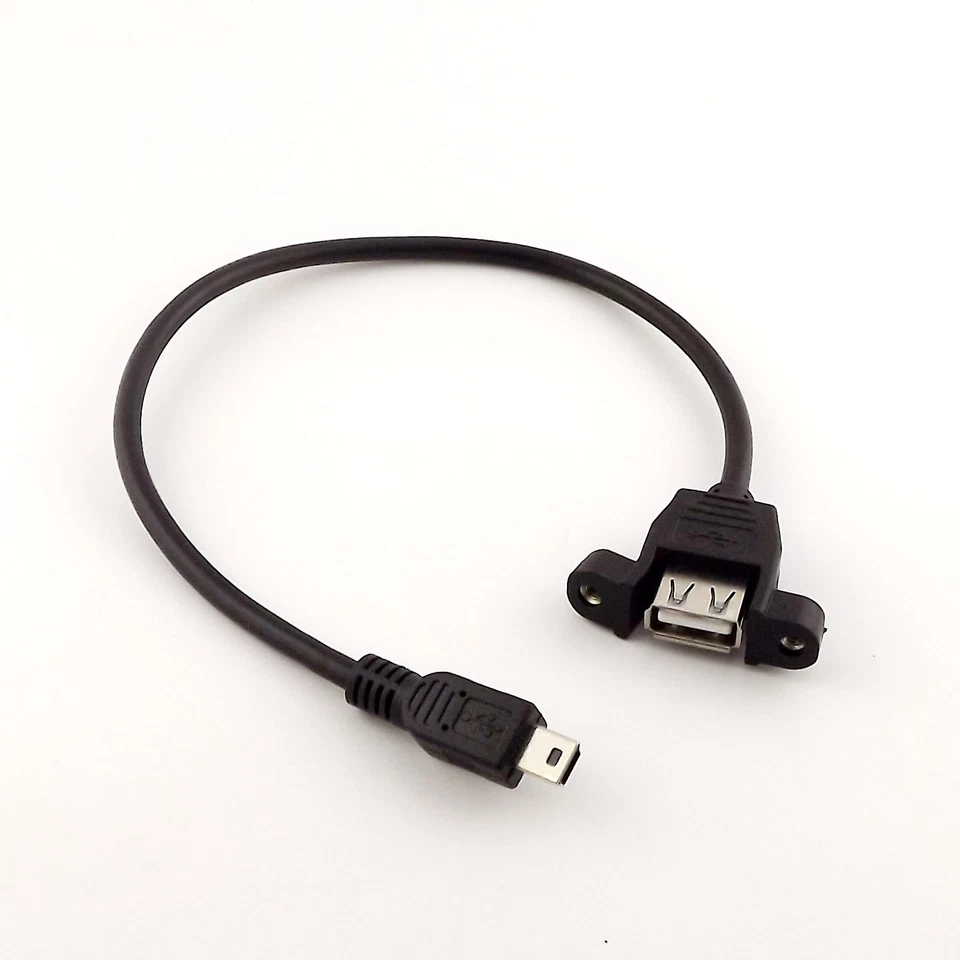 10pcs Mini USB 5 Pin Male to USB 2.0 A Female Socket Panel Mount Cable 1FT Black - Image 2 of 4