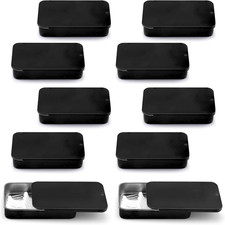 10 Pieces Black Portable Metal Travel Floss Picks Case, Sliding Compact Flosser