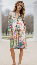 Johnny Was L Floral & Phoenix Long Tunic Top Mini Dress Lightweight Cool Boho