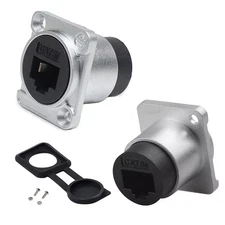 2 PCS RJ45 Panel Mount Connector D-Type, Shielded CAT6 Ethernet Bulkhead Cap