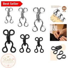60 Sets Classic Black Silver Hooks and Eyes for Sewing and DIY Craft Projects