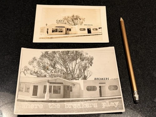 Cafe Breakers Neon Sign Vintage Photo RPPC Postcard Set Morris Bay California