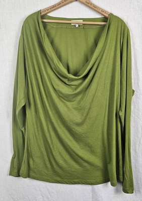 Ethos Paris Cowlneck Top 100% Organic Cotton Sz XL Green Button Detail Lagenlook