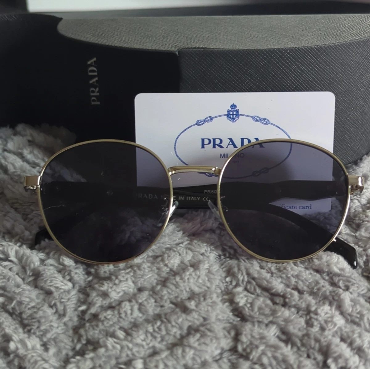 PRADA Gold Black Sunglasses for Women for sale | eBay display picture 1