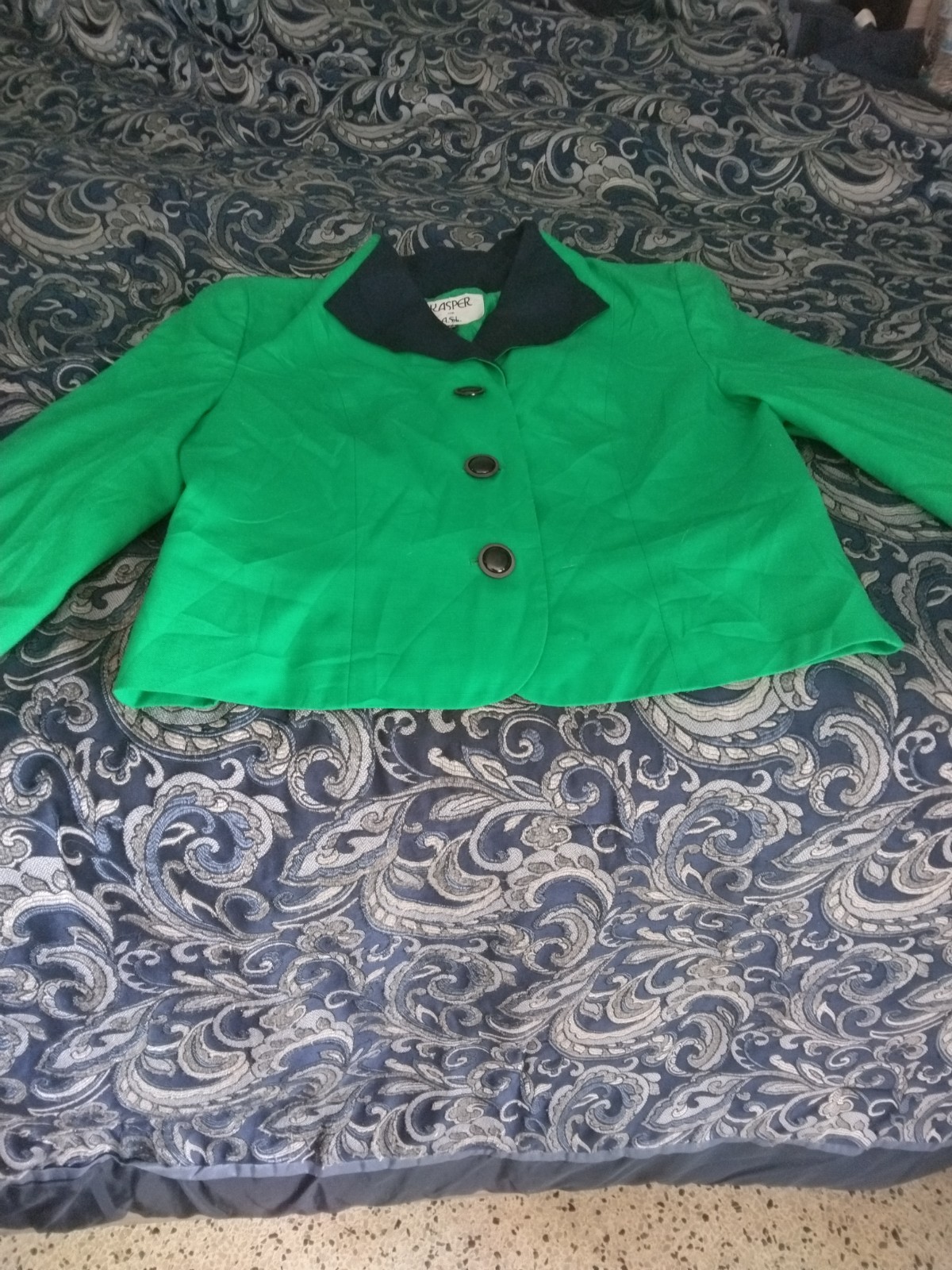 Kasper ASL Autumn Fall Green And Black Jacket Womens Size 16 Petite Blazer Suit