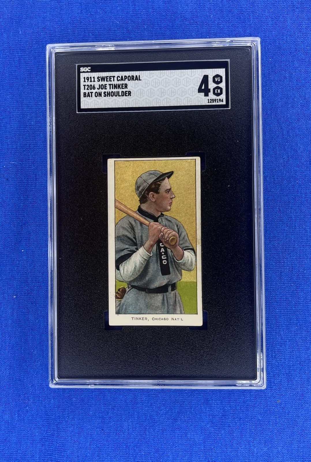 1909 T206 JOE TINKER HOF SWEET CAPORAL 350 BAT OFF SHOULDER CUBS SGC 4
