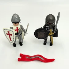 Playmobil Templar Knight Medieval Crusader Black Knight - Flag - Swords