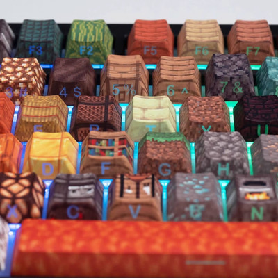 Minecraft Pixel Keyboard Keycap Set of 128 PCS Mechanical Cross Shaft Key Caps