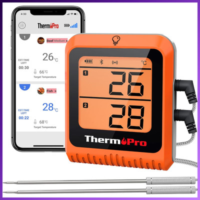 Küchenthermometer mit Timer und Bluetooth für Fleisch und Grill 150m