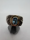Vintage Estate Sterling Silver 925 & Gold Oval Blue Topaz Ring Bezel Set Sz 7.5